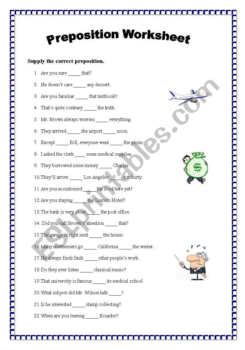 Preposition worksheet worksheet