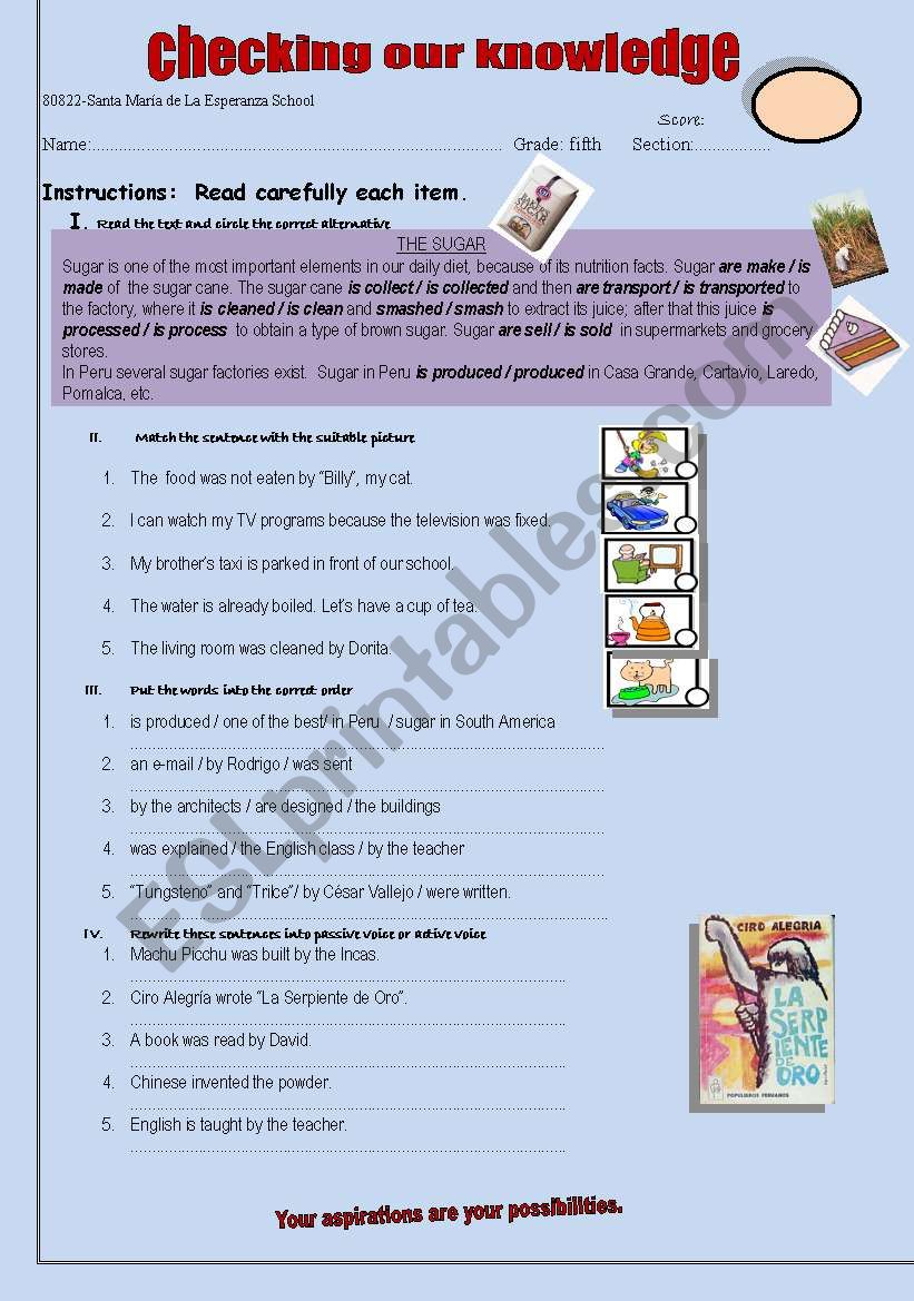 test for checking the passive voice in present and past simple