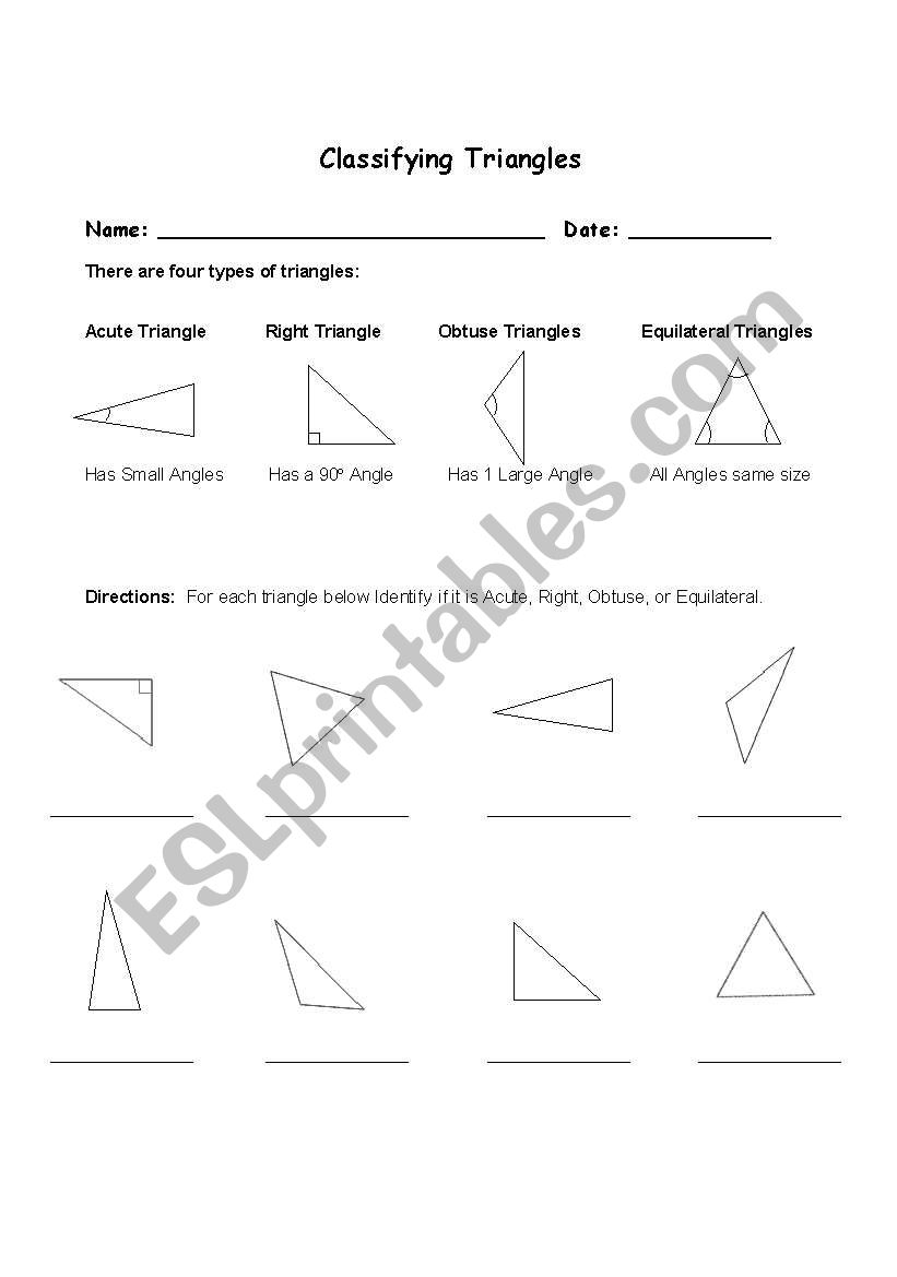 Classifying Triangles worksheet