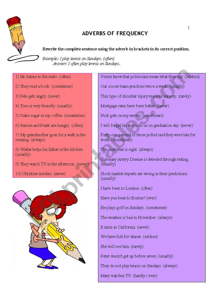 Adverbs of Frequency worksheet