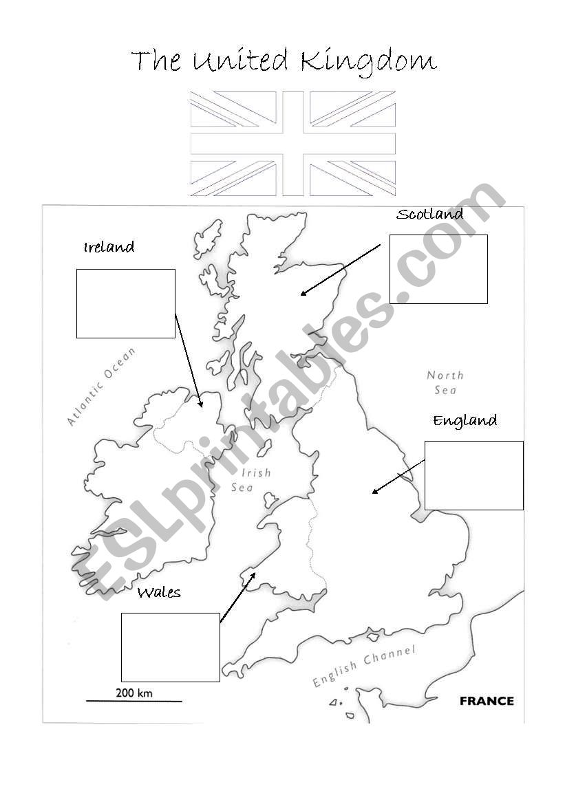 UK: map and flags worksheet