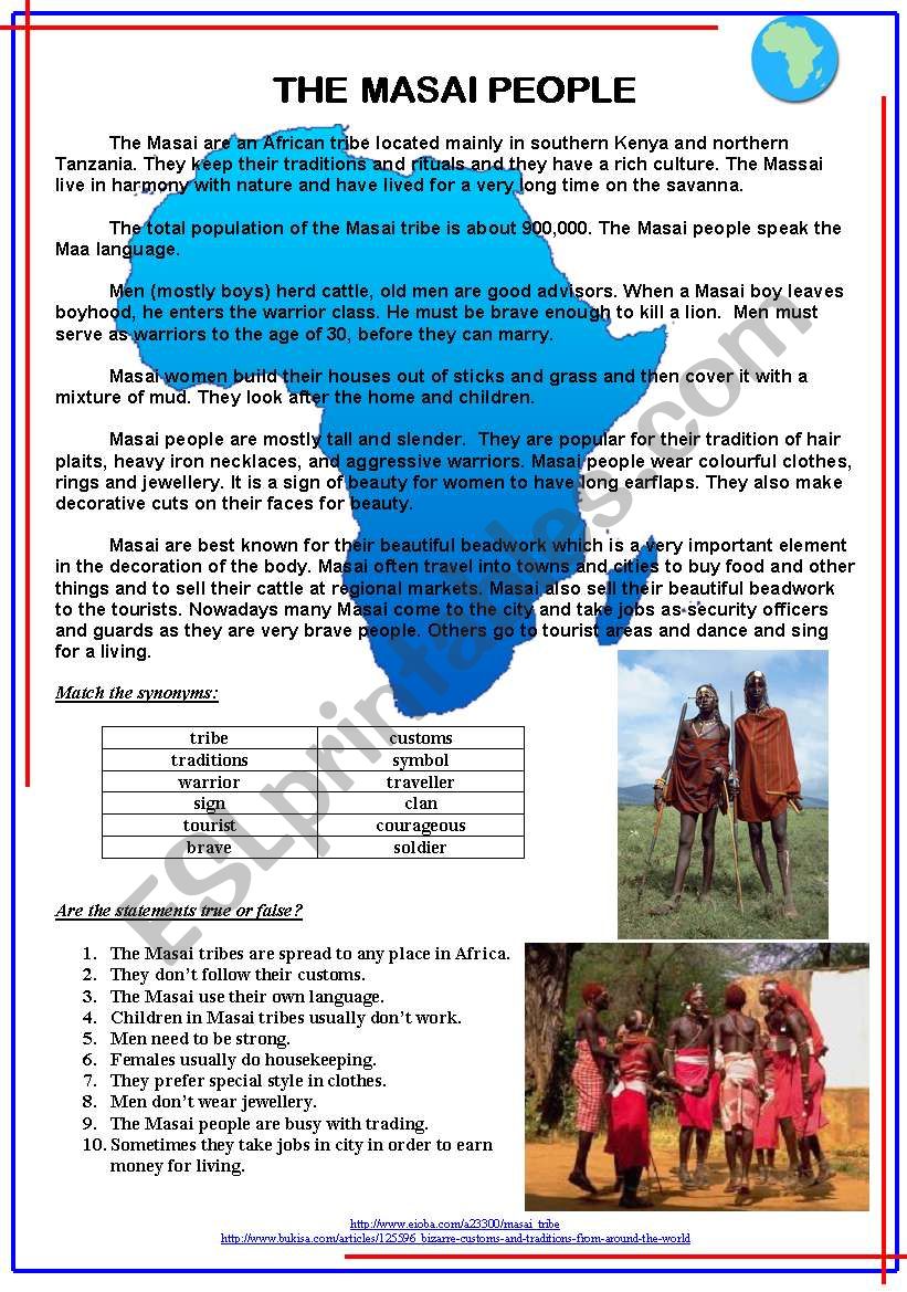 The Masai people worksheet