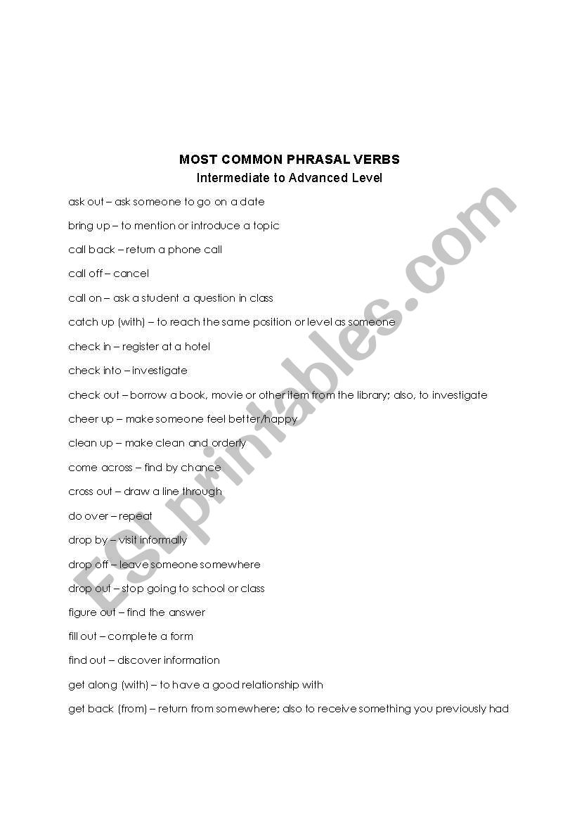 Common Phrasal Verbs - Defined