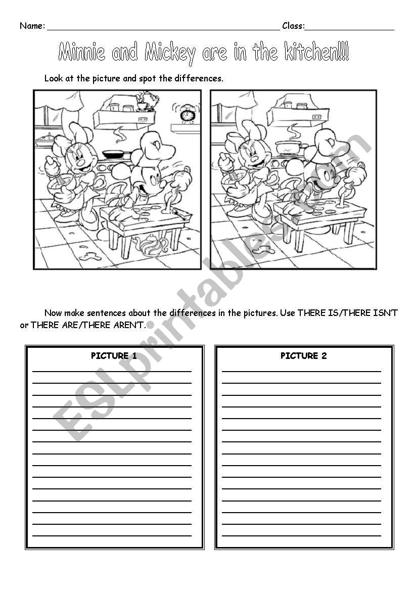 SPOT DIFFERENCES WITH THERE IS/THERE ARE AND KITCHEN OBJECTS