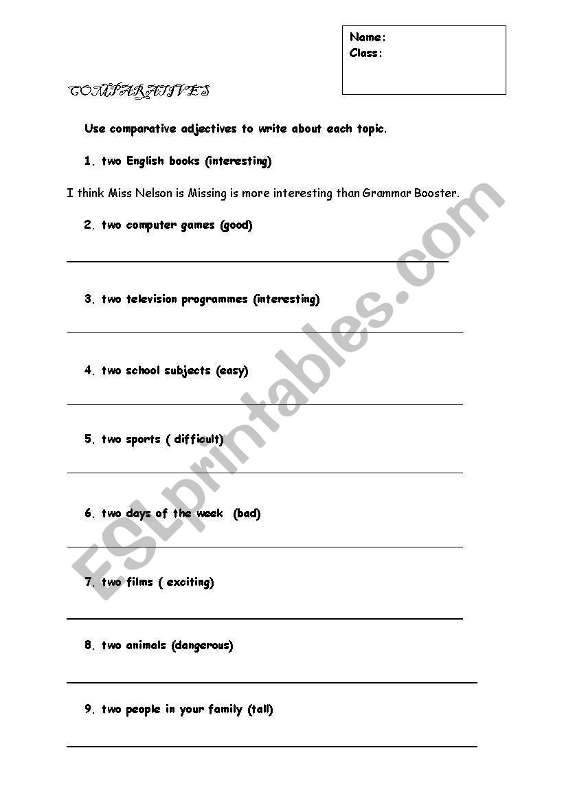 comparatives worksheet