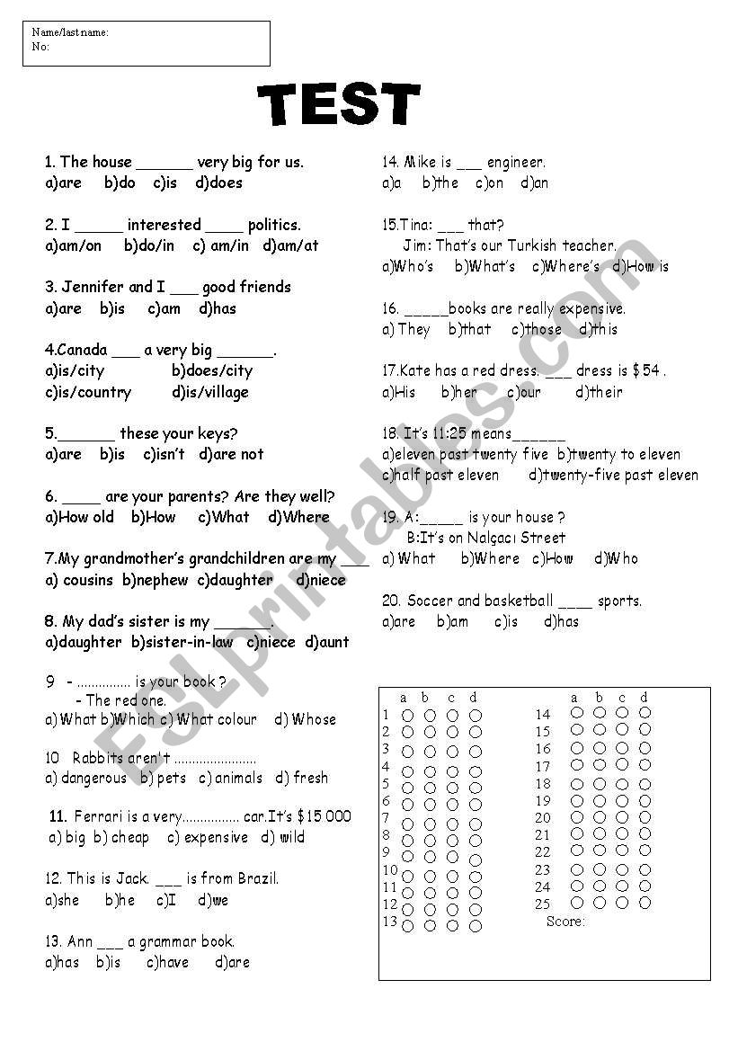mix test worksheet