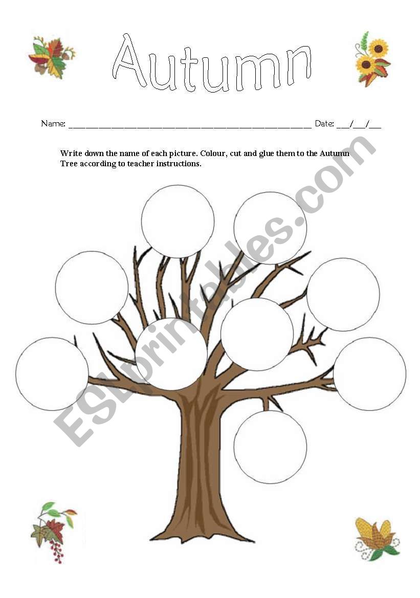 Autumn Vocabulary Tree worksheet