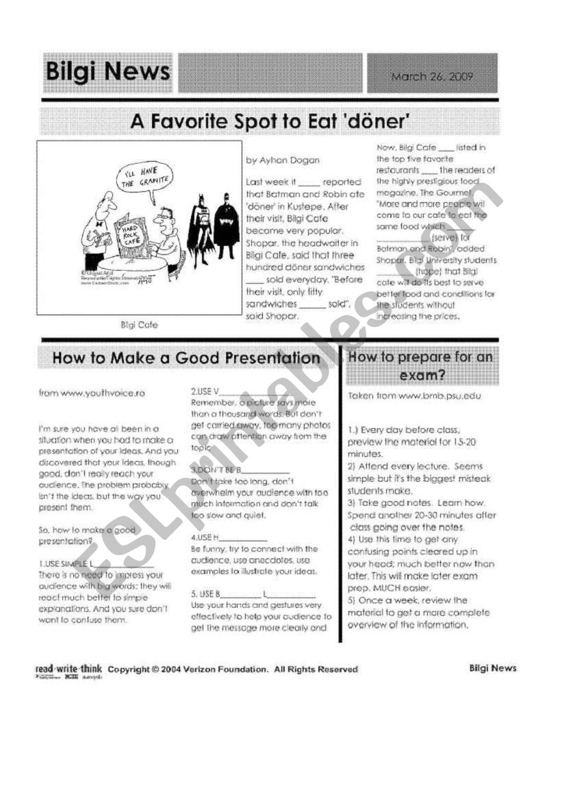 Newspaper on the passives, how to make a presentation and study tips