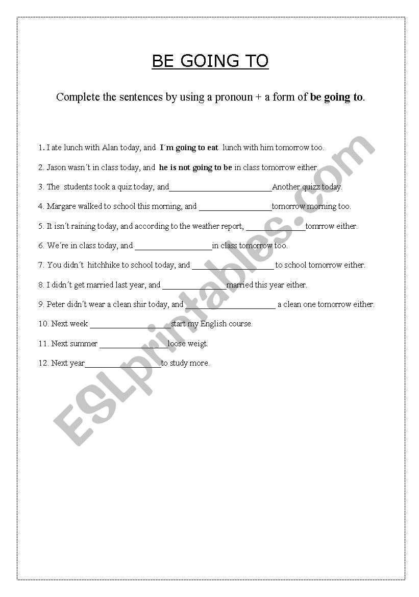 be going to worksheet
