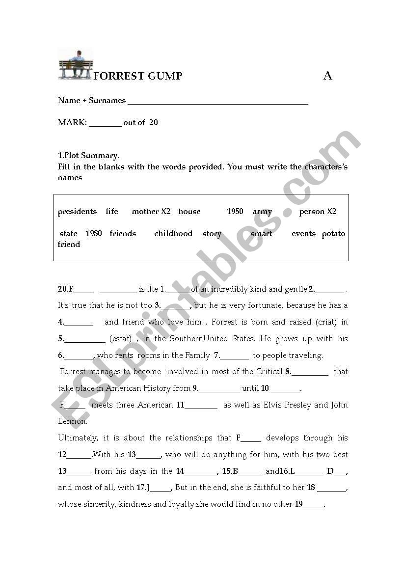 Forrest Gump worksheet