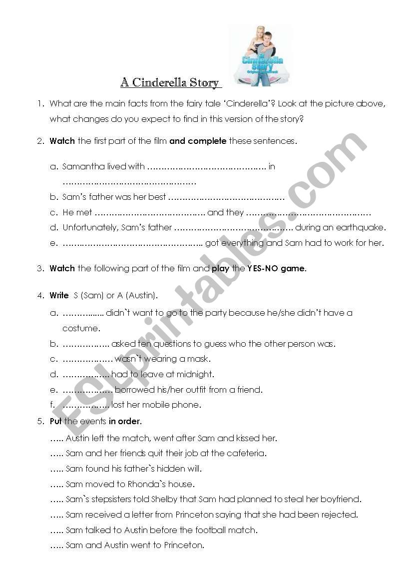 A Cinderella Story worksheet