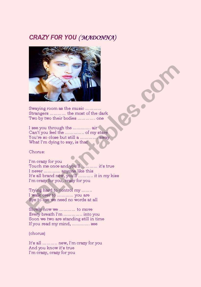 Crazy for you (Madonna) worksheet