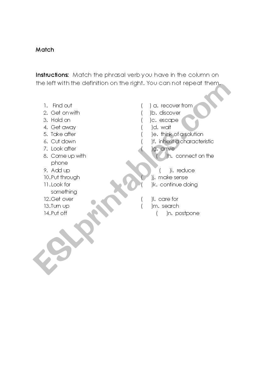phrasal verbs worksheet