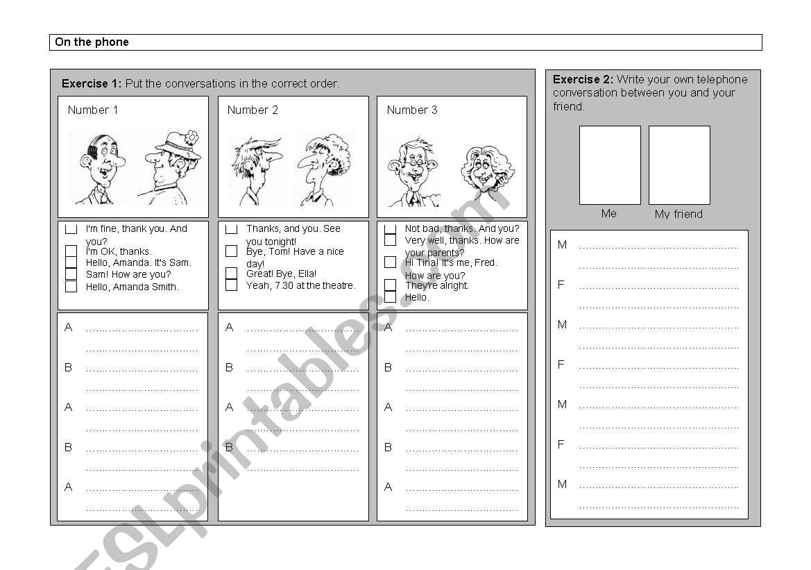 On the telephone worksheet