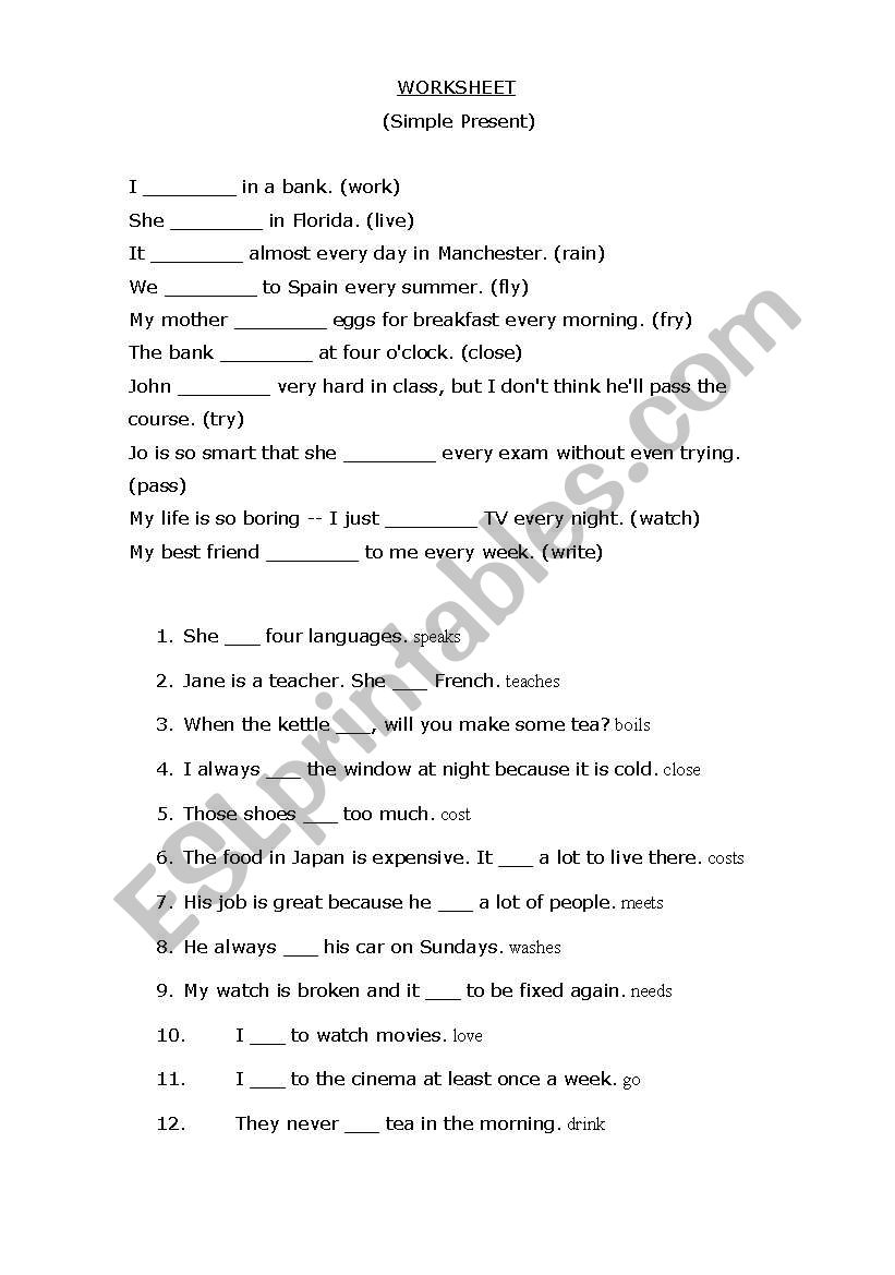 SIMPLE PRESENT TENSE EXERCISES