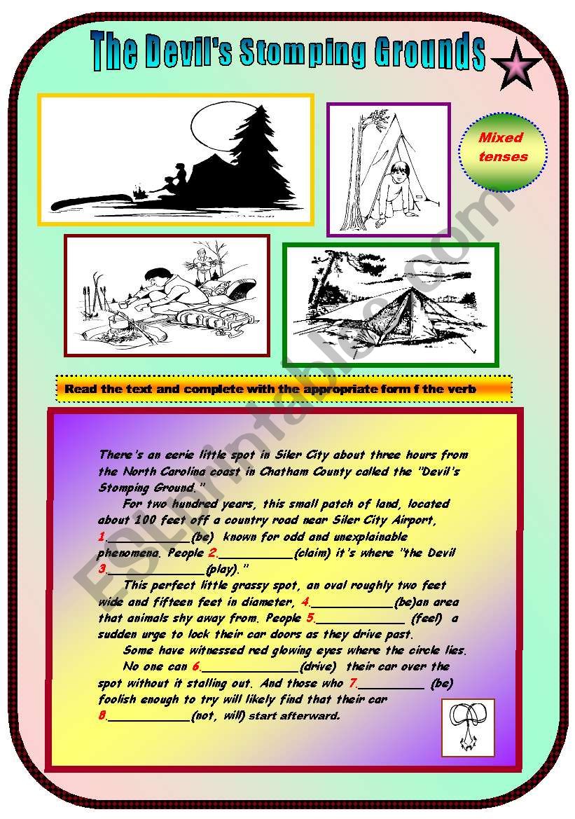 READING (THE DEVIL STOMPING GROUNDS) mixed tense exercise, comprehension questions!!! answer key included