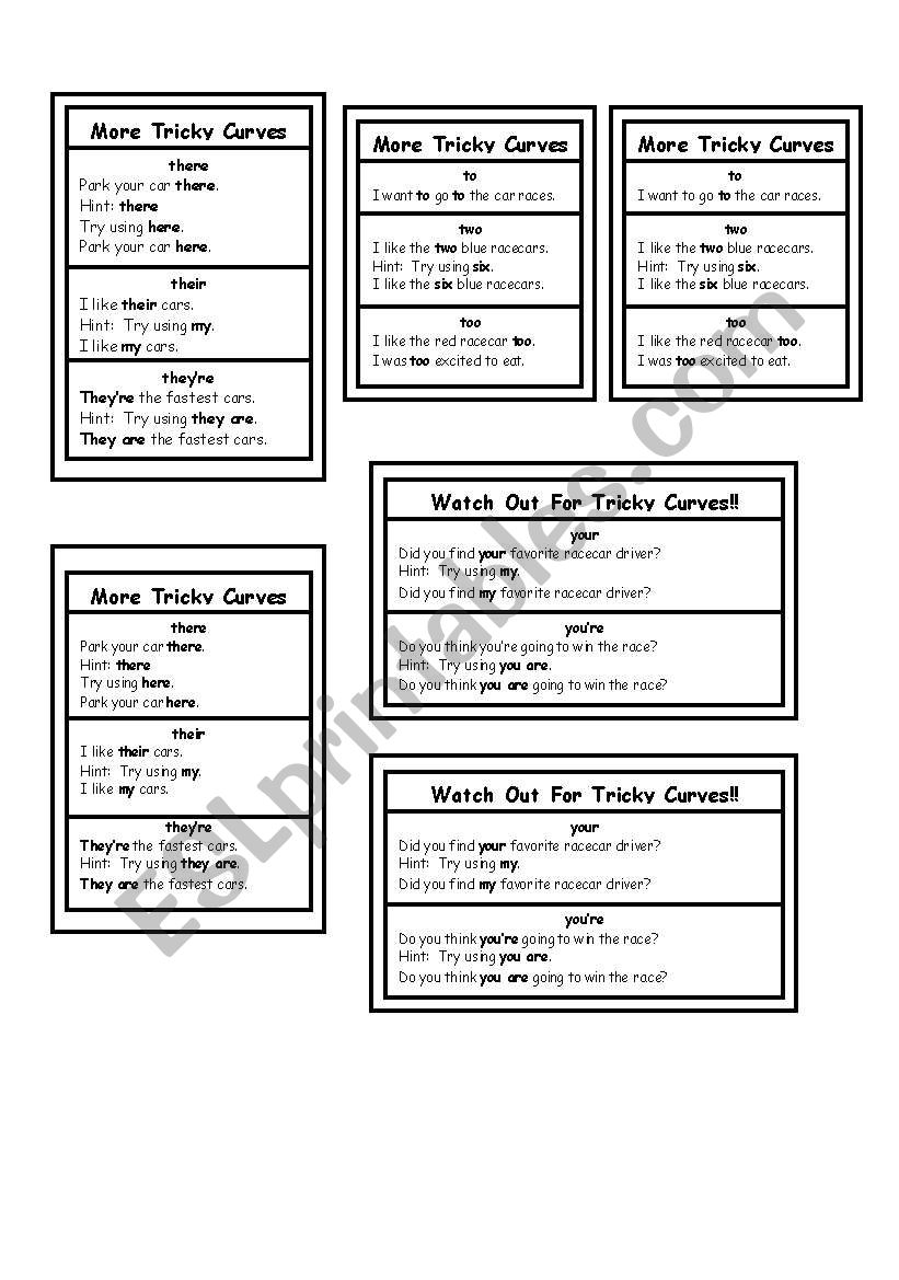Tricky Curves  mini posters worksheet