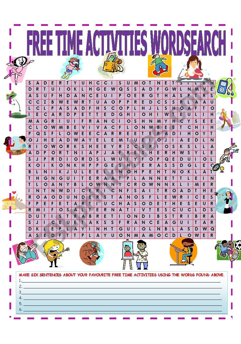 FREE TIME ACTIVITIES WORDSEARCH