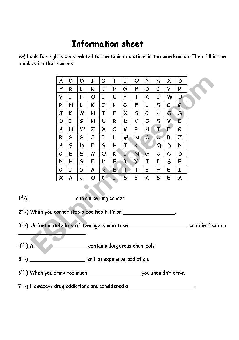 Addictions worksheet