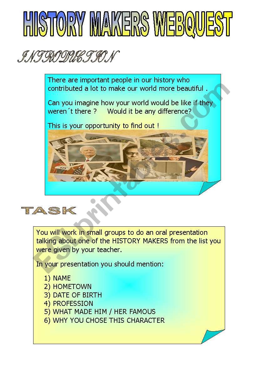 HISTORY MAKERS WEBQUEST worksheet