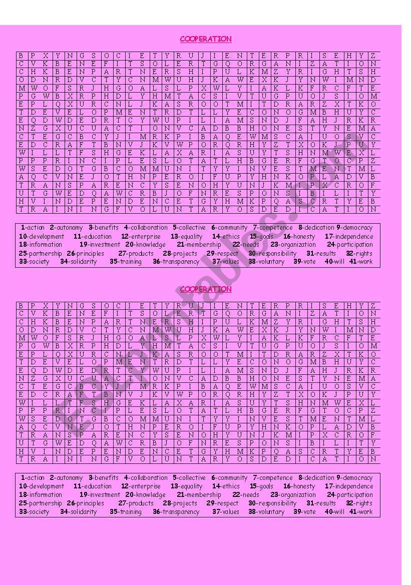 Crossword - COOPERATION worksheet