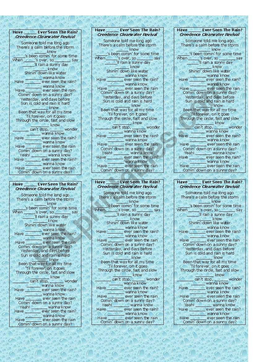 Have you ever seen the rain? worksheet