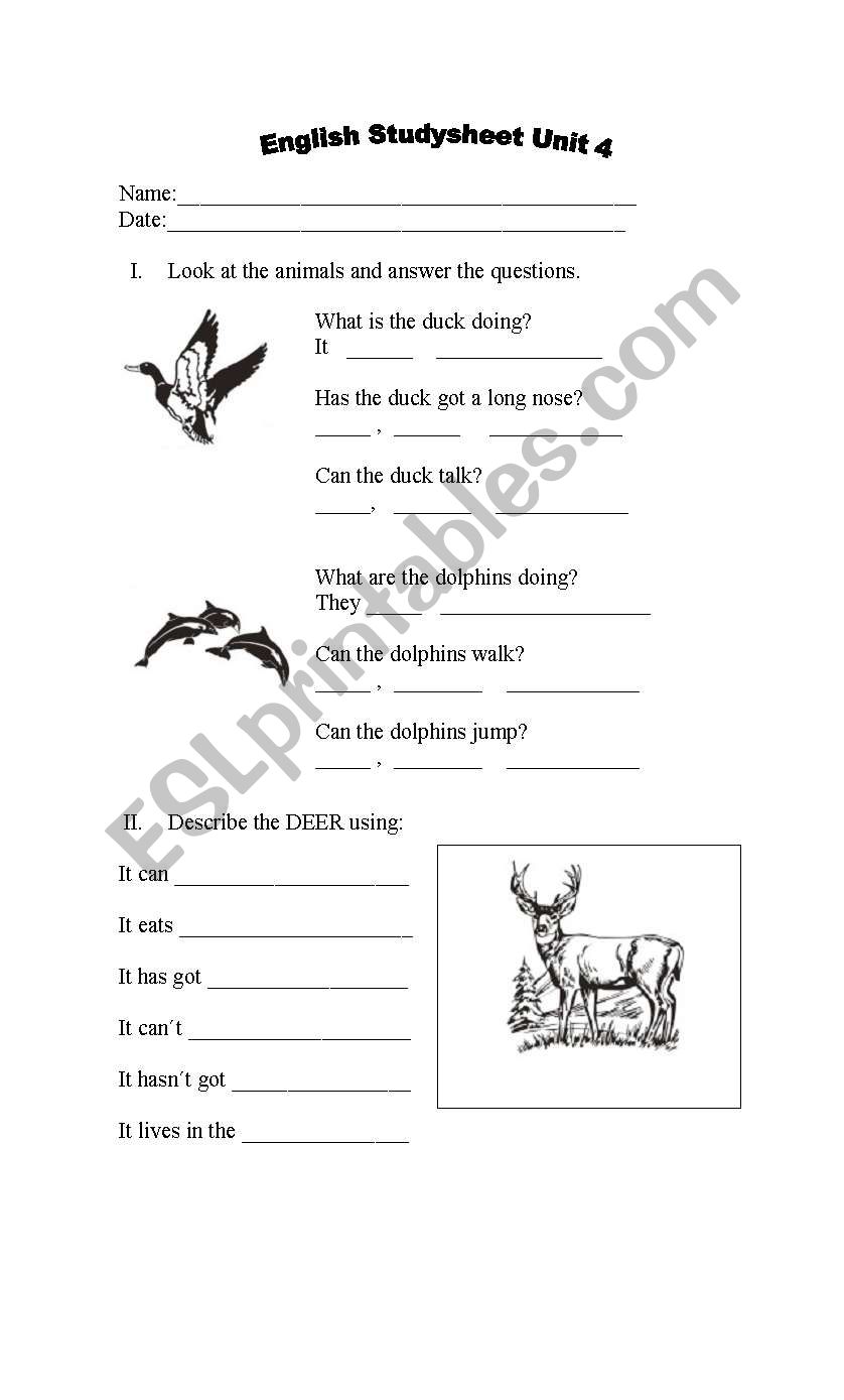 animals description worksheet