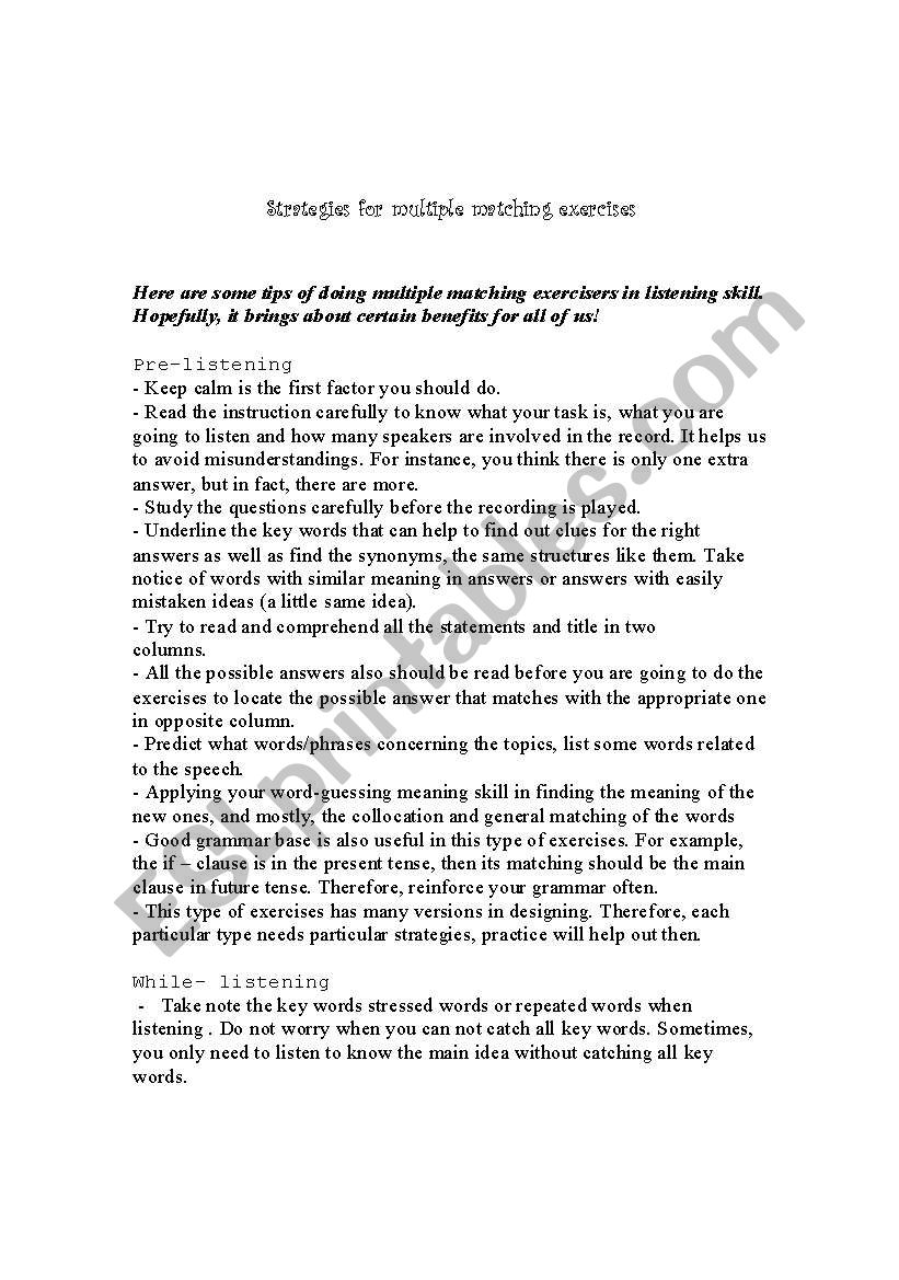 Mutiple- matching skill in listening exercises
