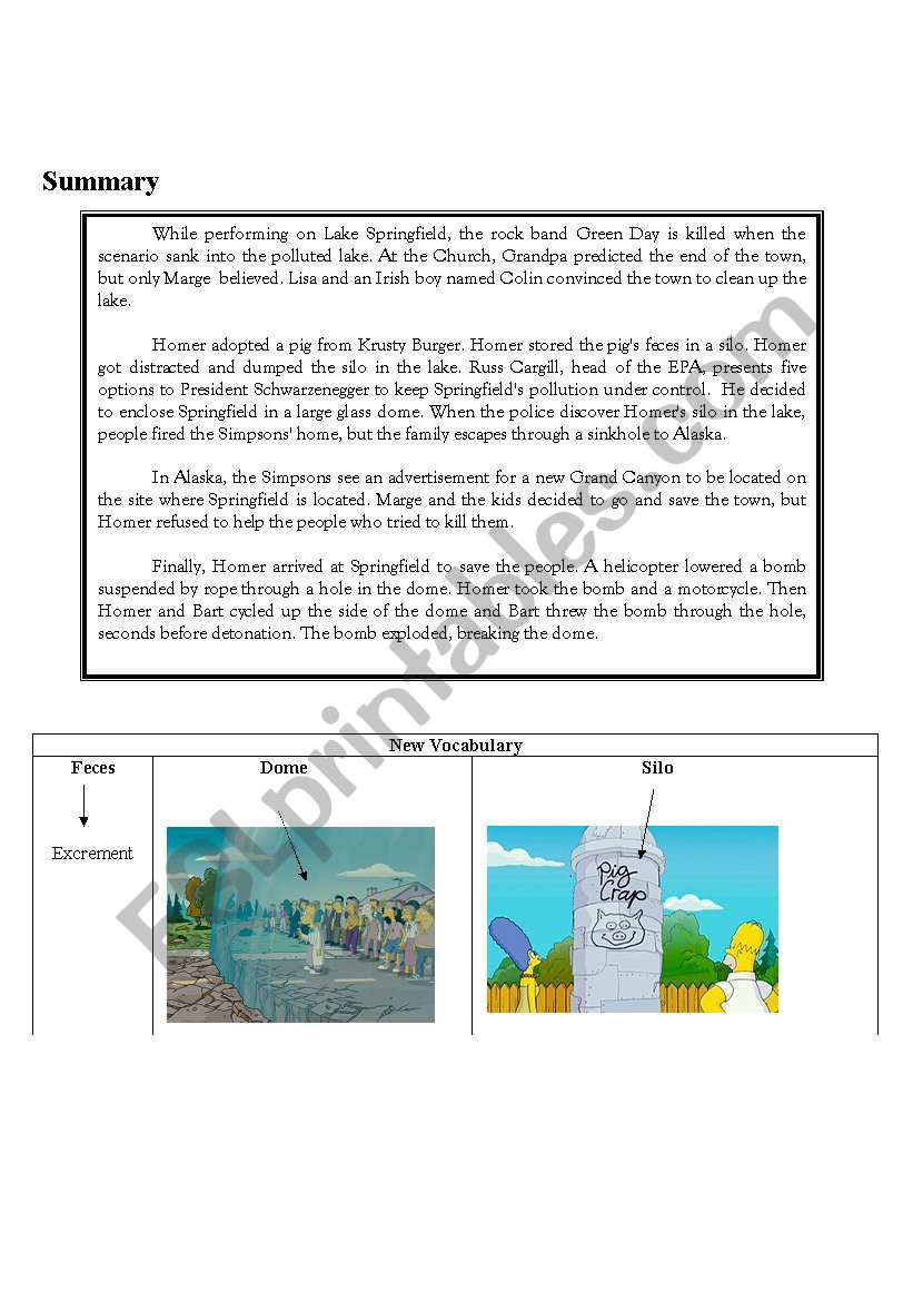 The simpsons Movie part 2 worksheet