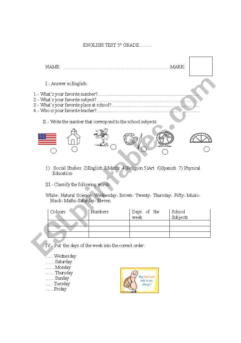 TEST worksheet