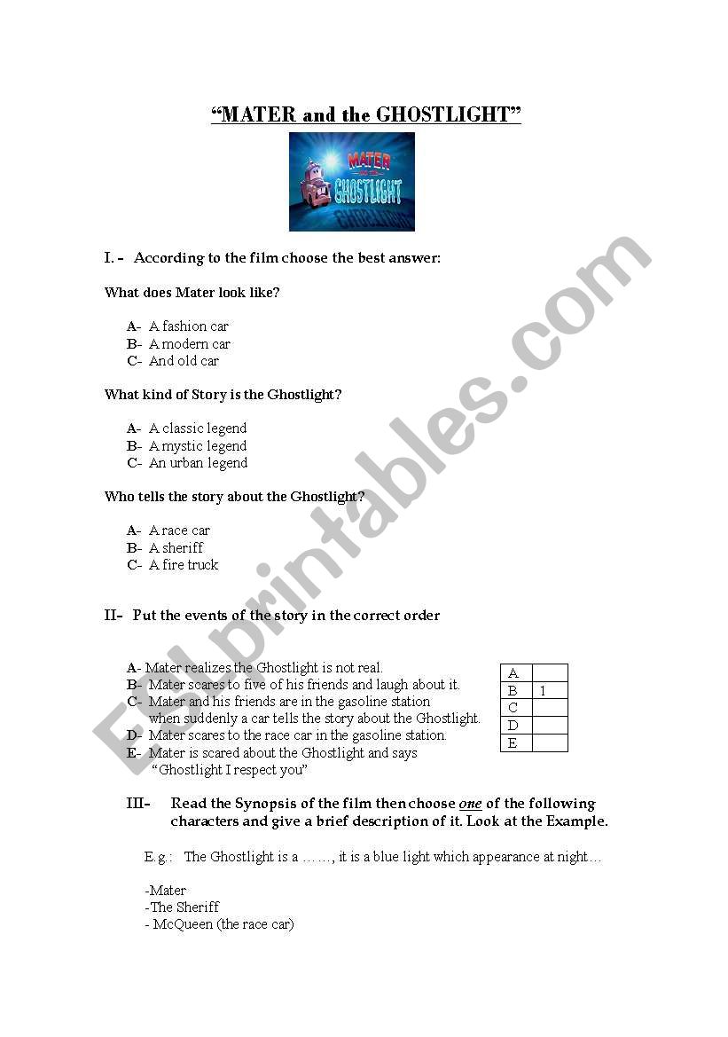 matter and the ghostlight worksheet