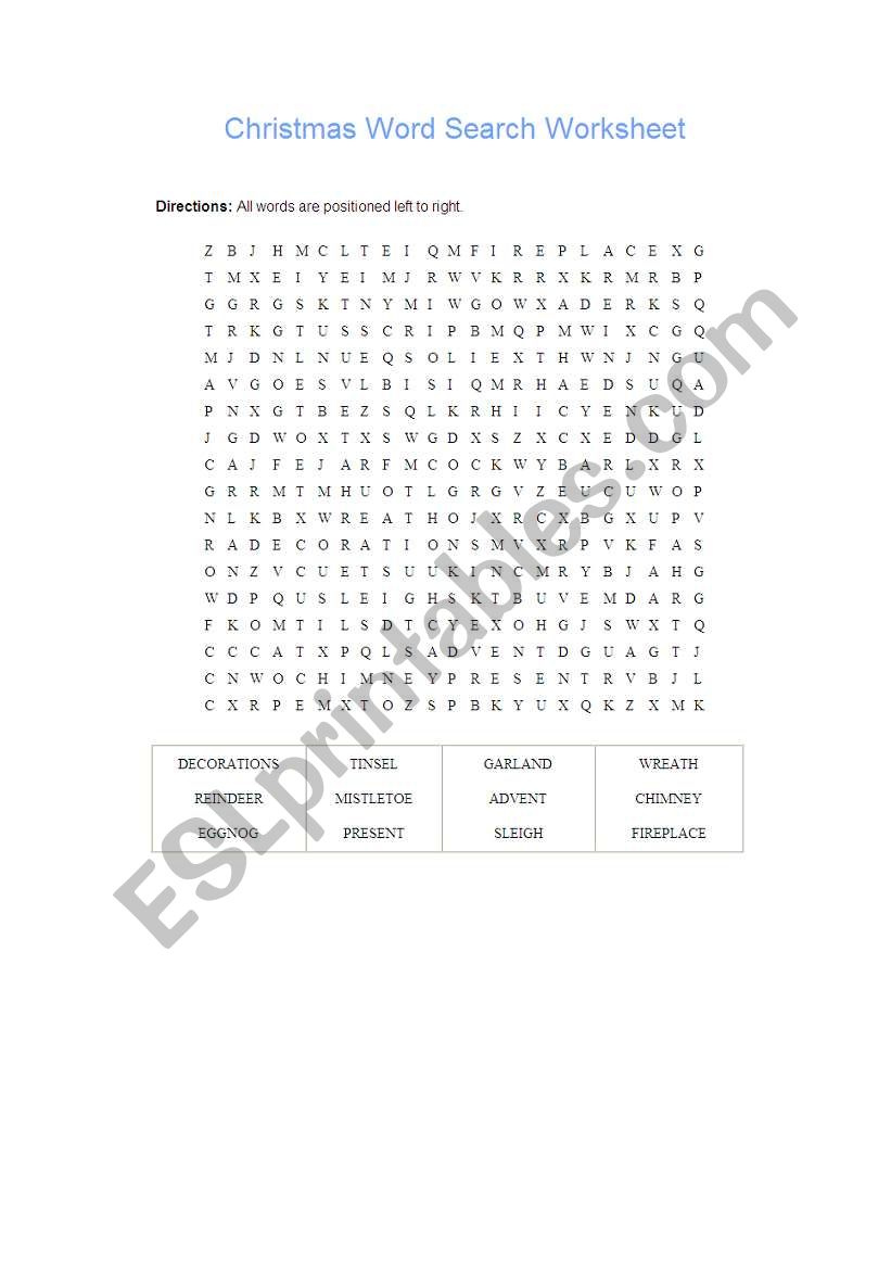 Xmas Word Search worksheet