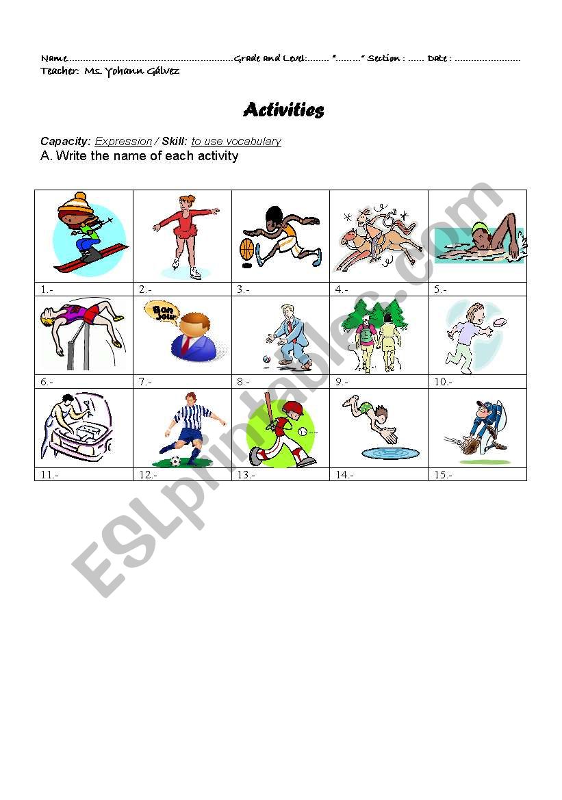 Activities to practice can or cant