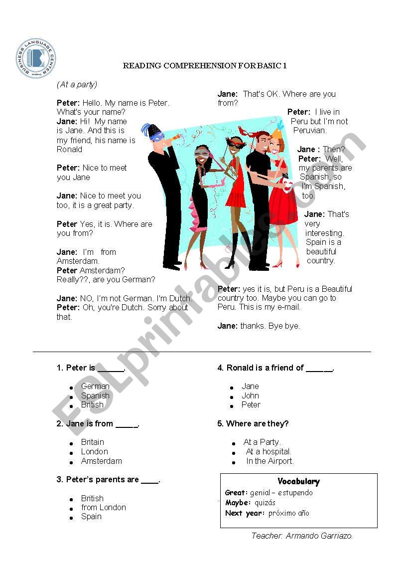 Reading comprehension  worksheet