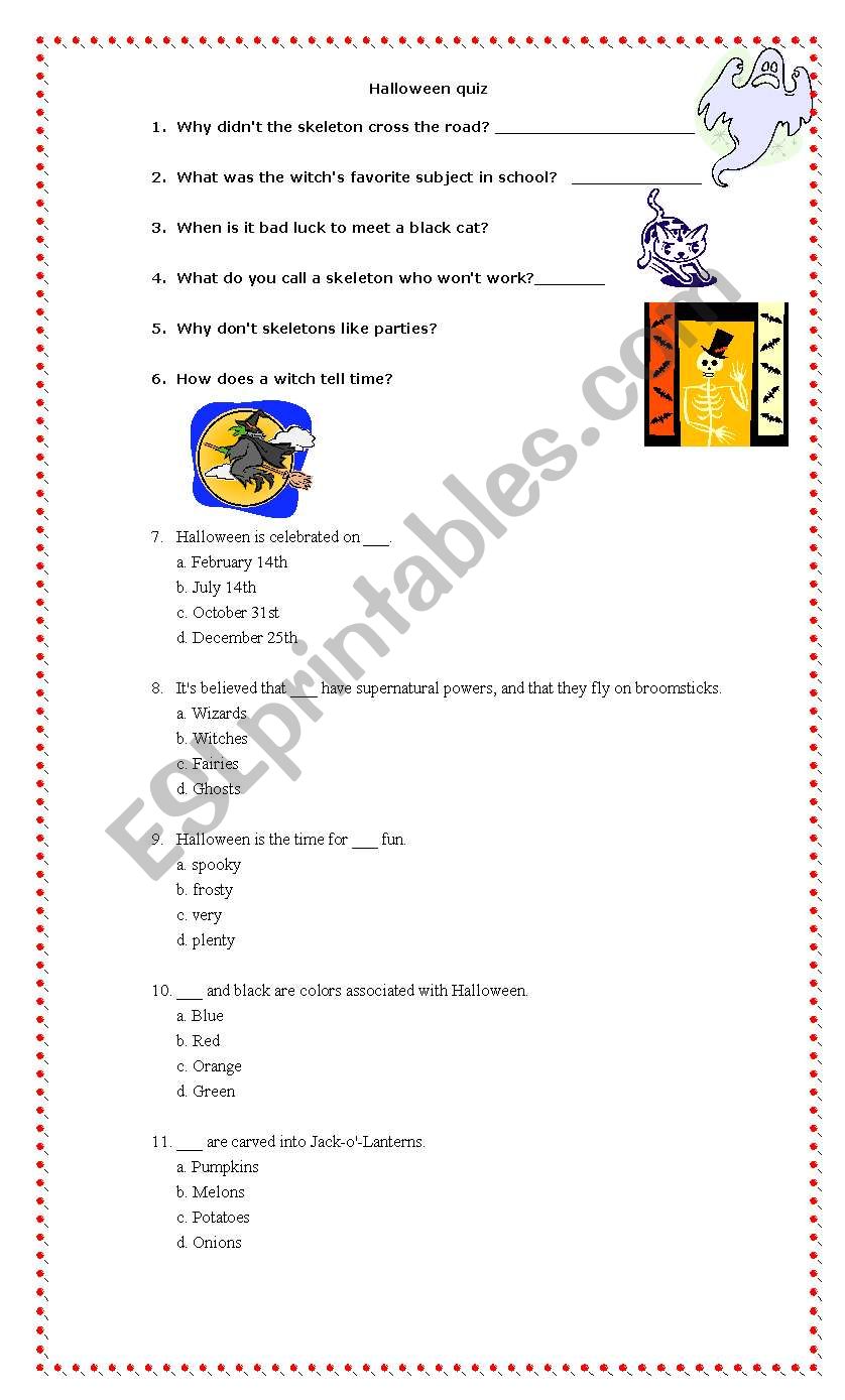 Halloween quiz worksheet