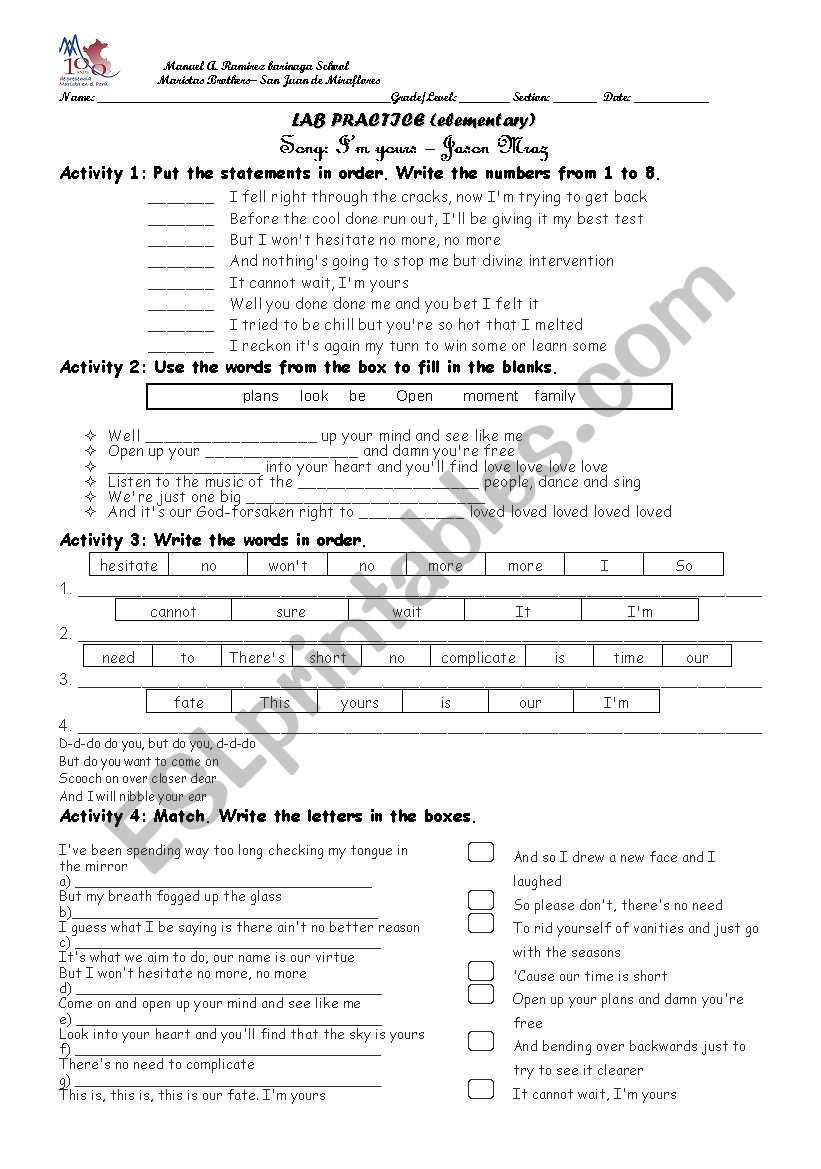 Im yours worksheet