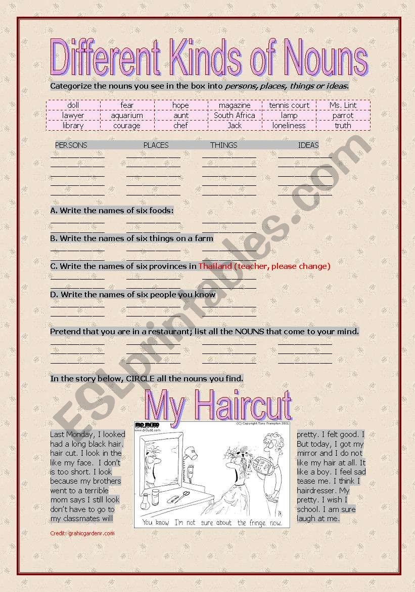 classification of nouns worksheet