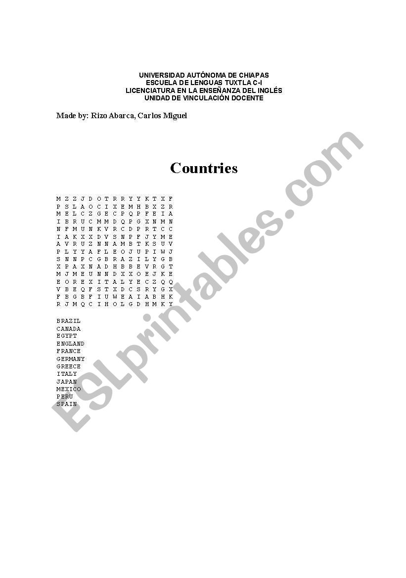 countries worksheet