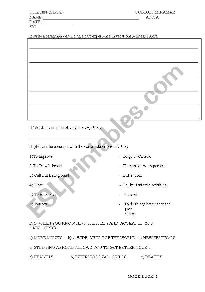experiences abroad worksheet