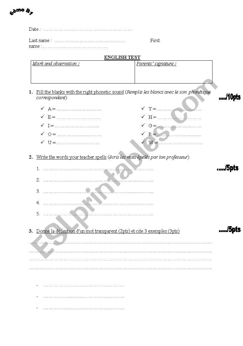 alphabet test worksheet