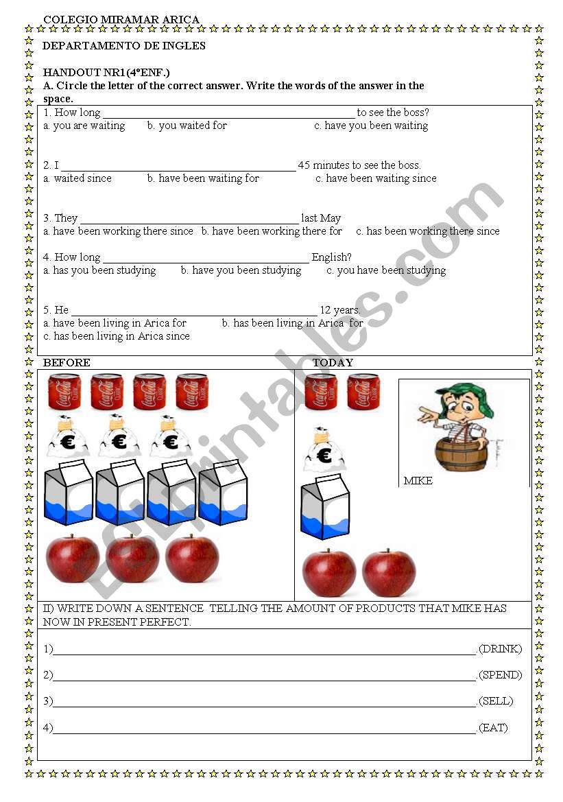 present  perfect  handout worksheet