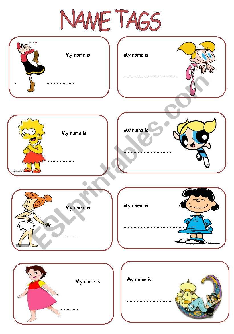 name tags for girls worksheet