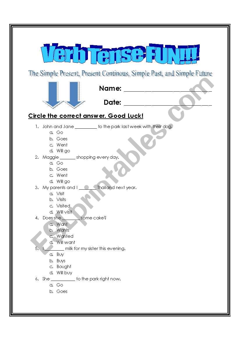 Practice the present, past, and future simple tenses. Lots of verbs. ENJOY! 
