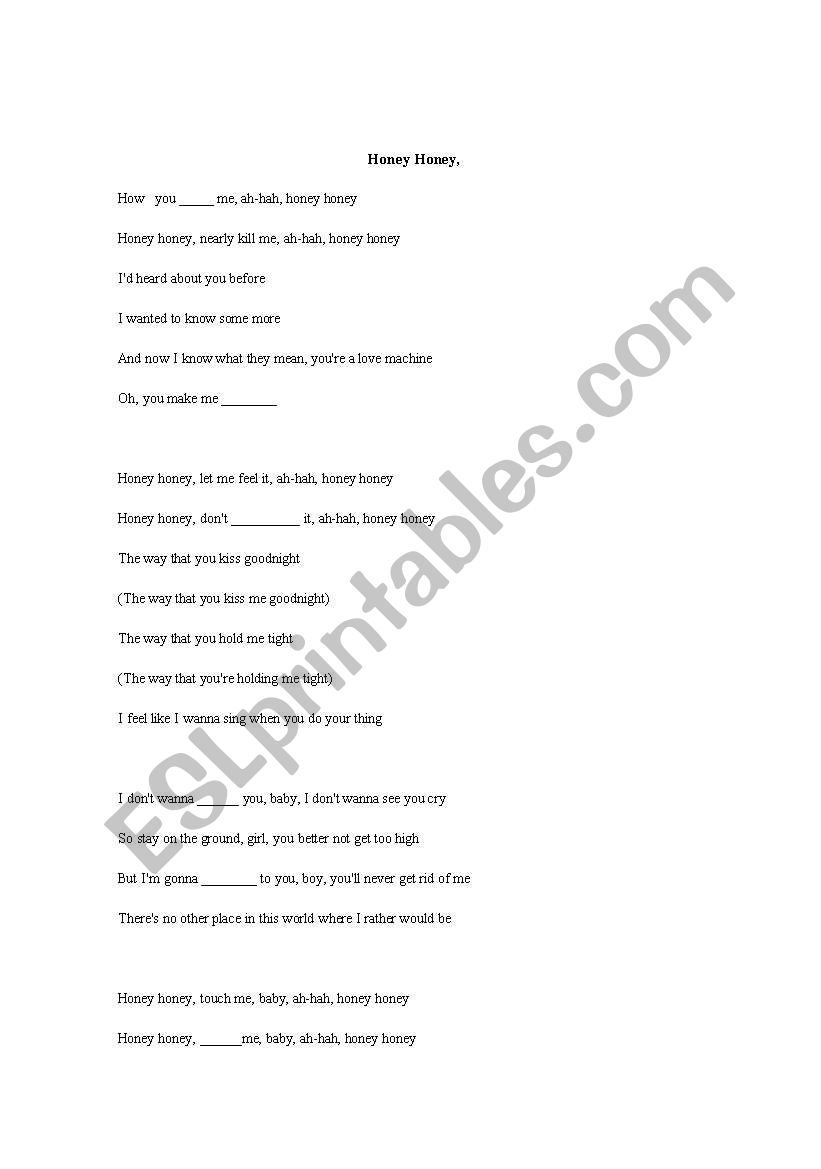 honey Honey  worksheet