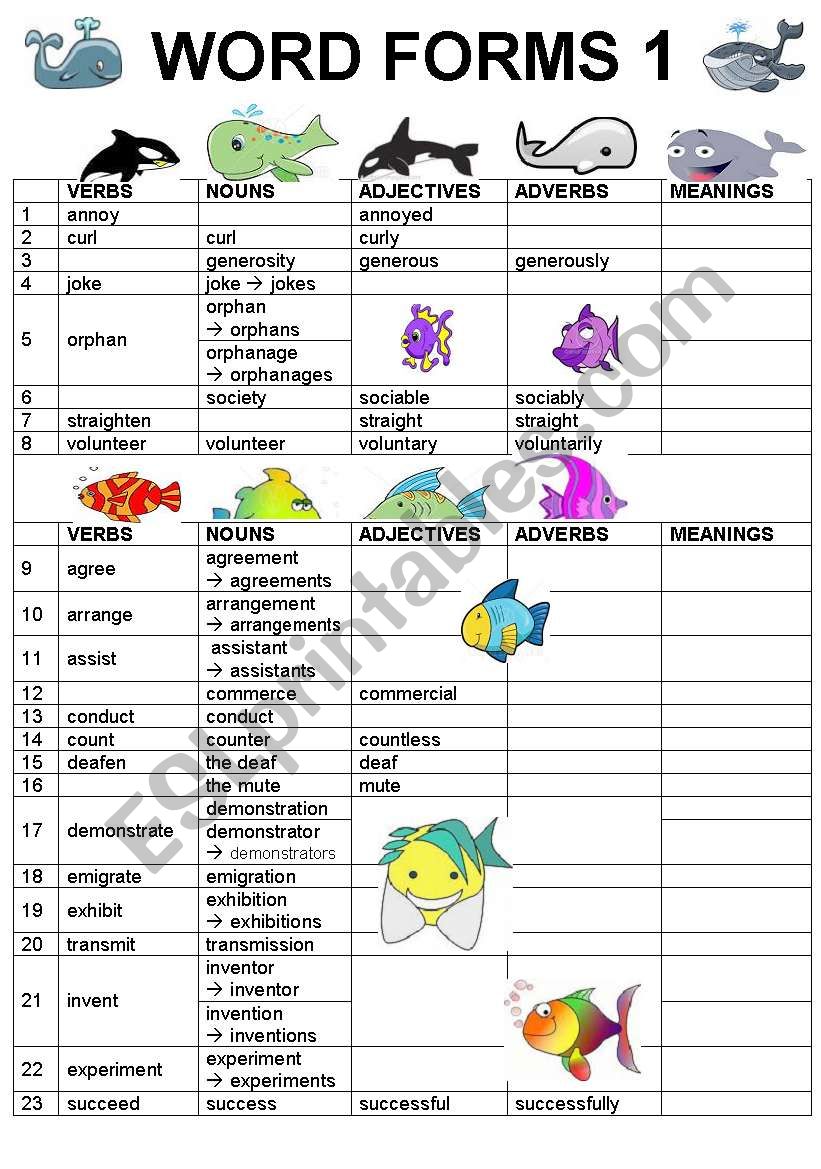 WORD FORMS worksheet