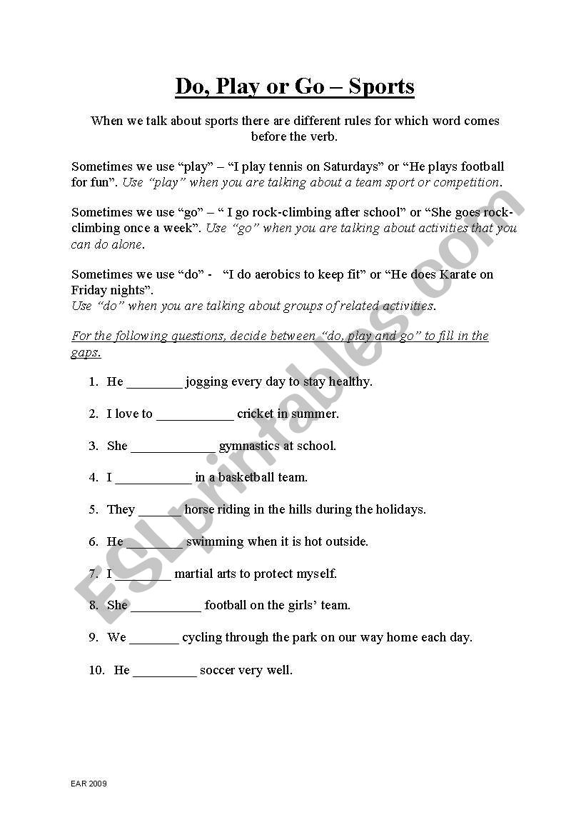 Do, Play and Go - Sports worksheet