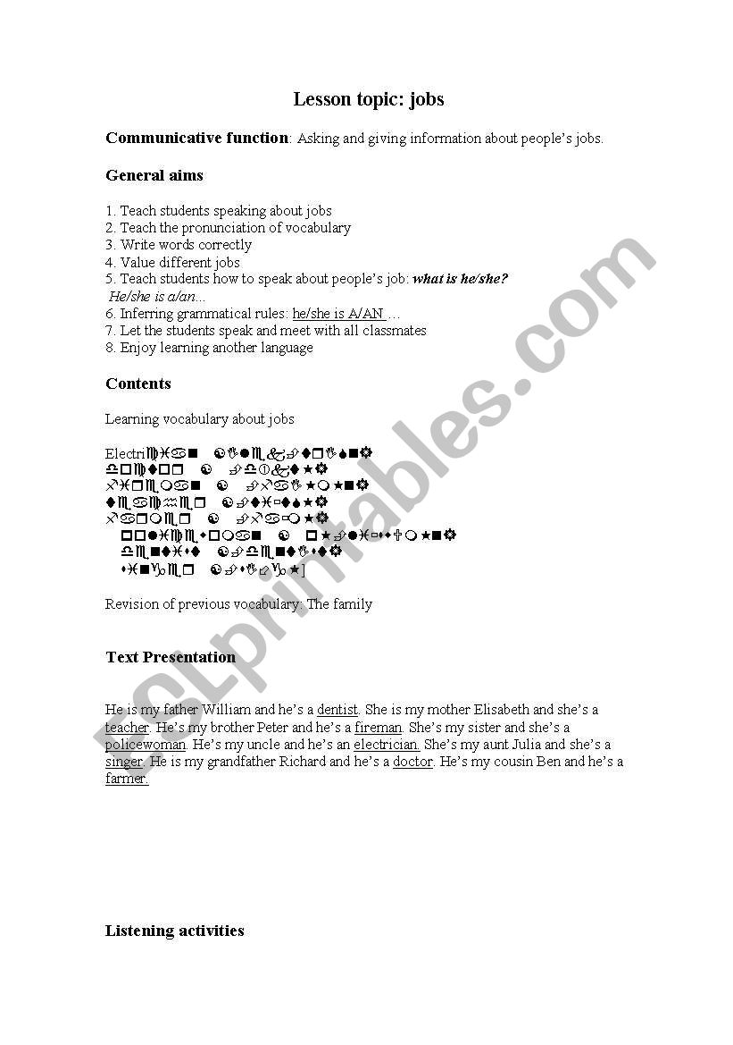 Teaching Jobs worksheet