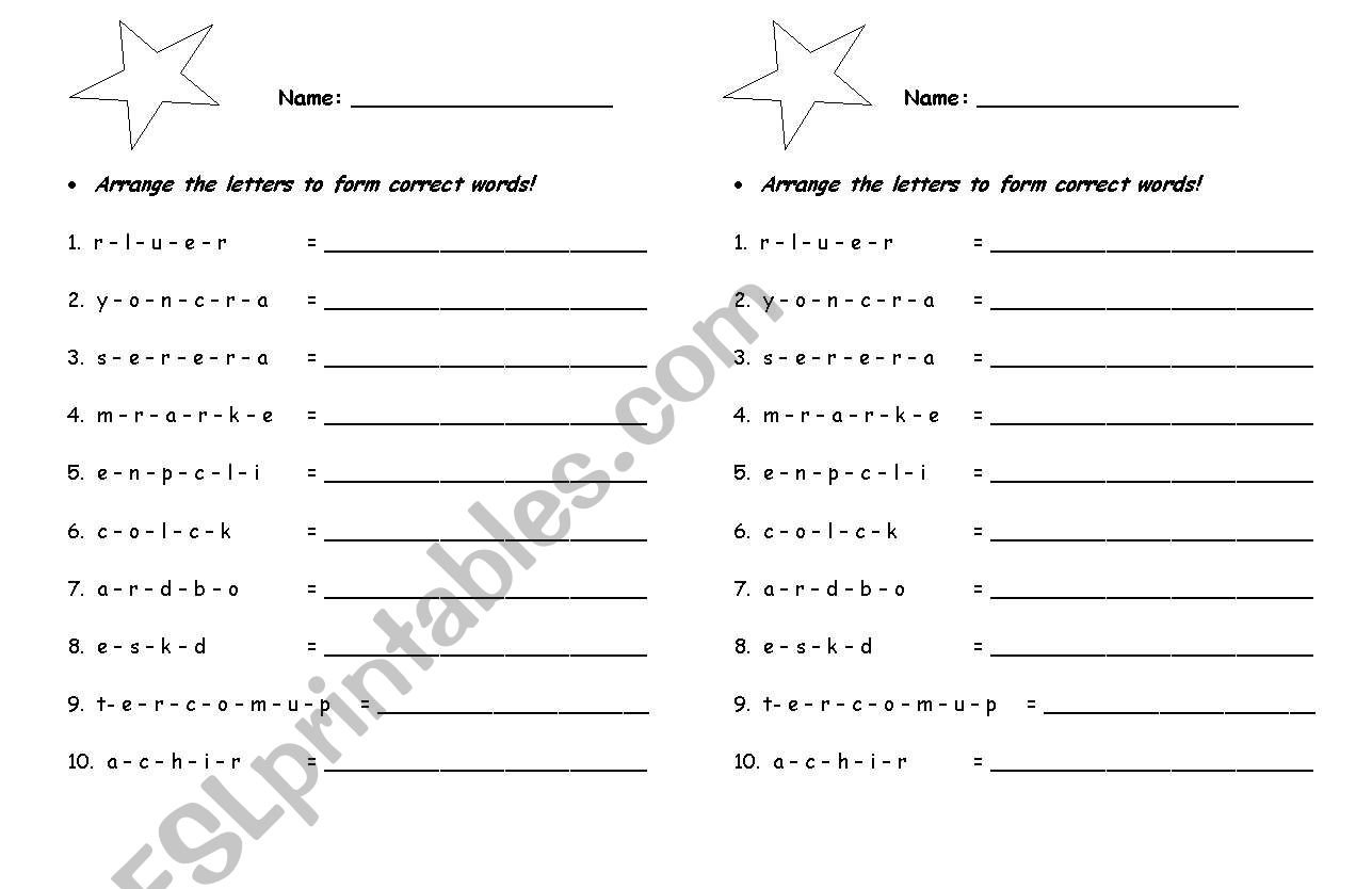 Arrange the letters worksheet