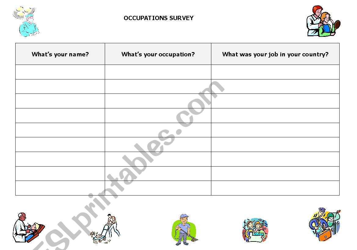 Occupations Survey worksheet