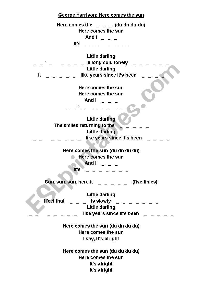 Here comes the sun worksheet